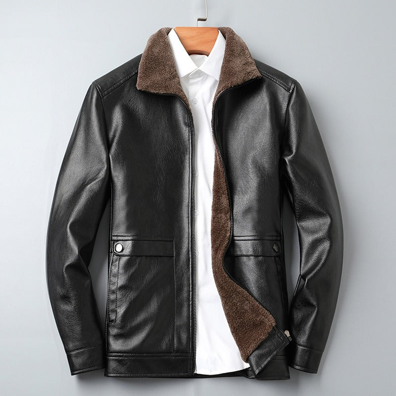 Premium Leather Winter Jacket - Stylish Outerwear with Soft Cotton Lining & Pockets