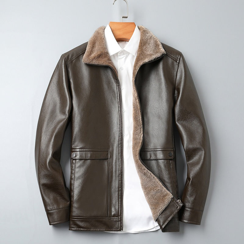 Premium Leather Winter Jacket - Stylish Outerwear with Soft Cotton Lining & Pockets