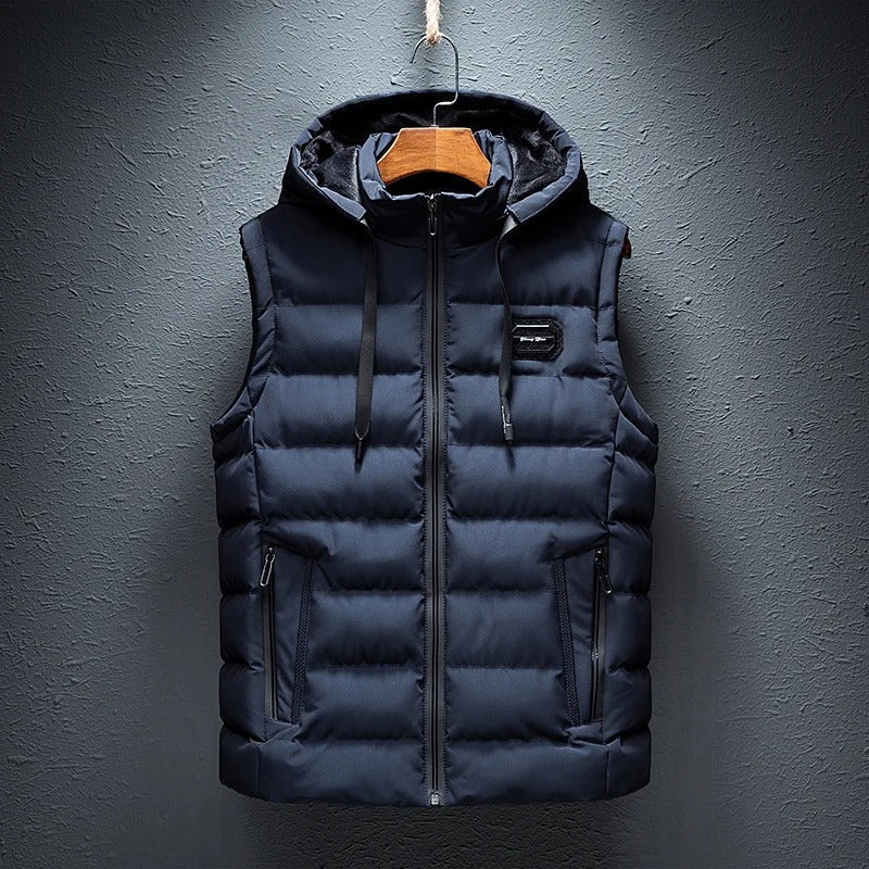 Ultra-Soft Cotton Lined Winter Jacket - Stylish Waterproof Vest with Hood & Zipped Pockets