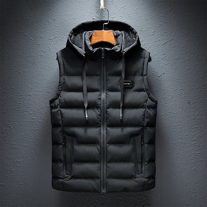 Ultra-Soft Cotton Lined Winter Jacket - Stylish Waterproof Vest with Hood & Zipped Pockets