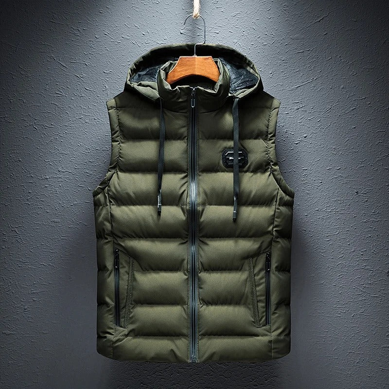 Ultra-Soft Cotton Lined Winter Jacket - Stylish Waterproof Vest with Hood & Zipped Pockets