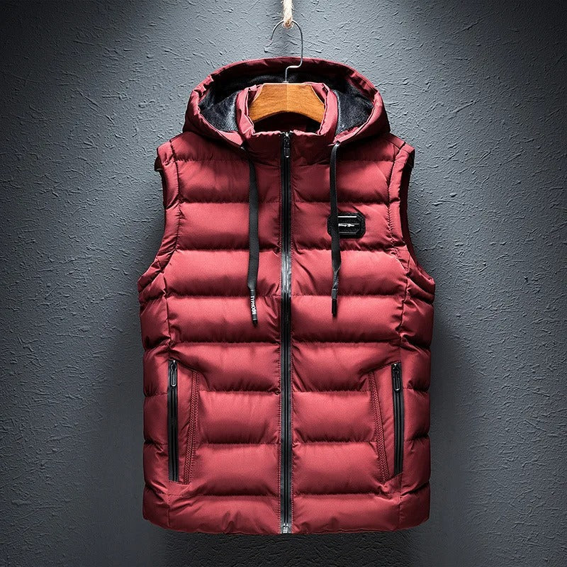 Ultra-Soft Cotton Lined Winter Jacket - Stylish Waterproof Vest with Hood & Zipped Pockets